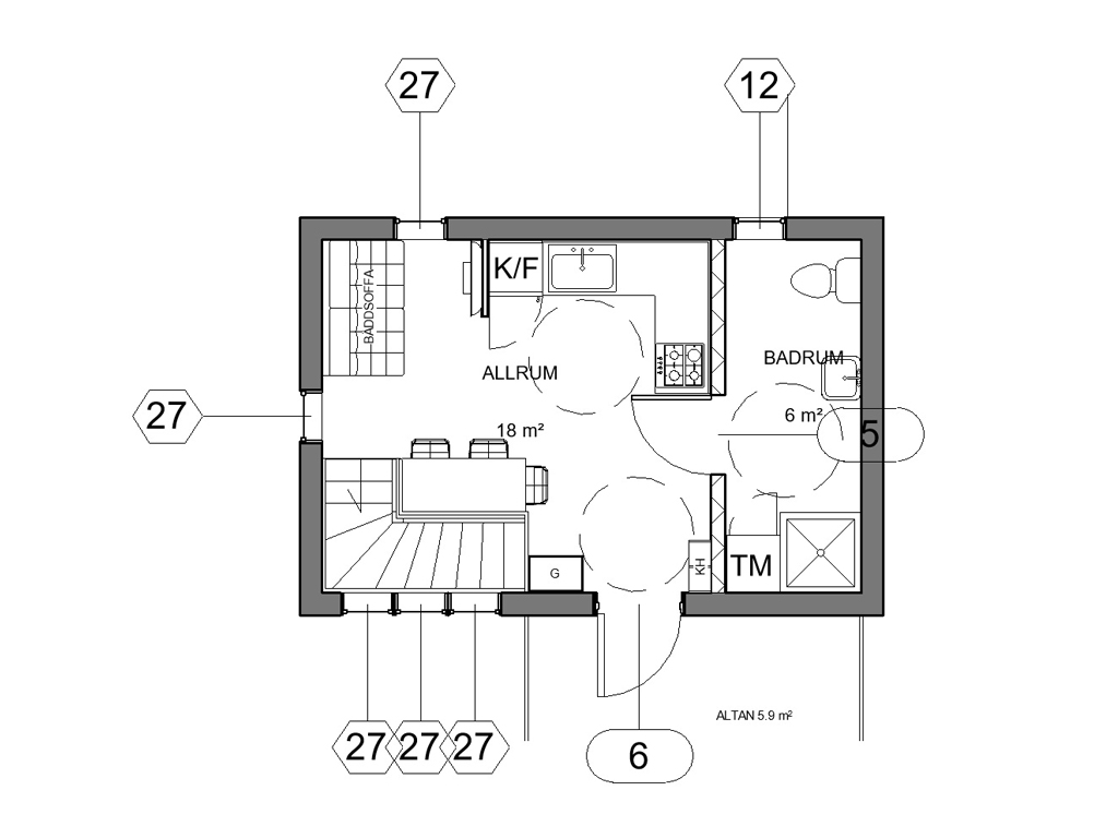 Bygglovsritningar över ett hus